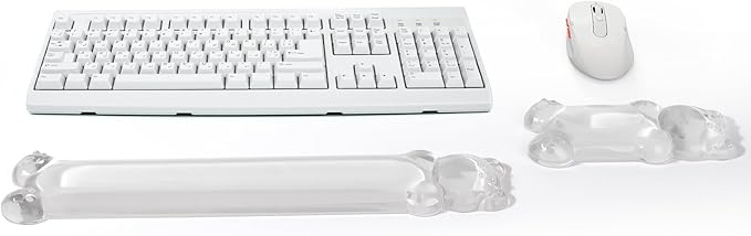Gel Keyboard and Mouse Wrist Rest Set – Clear Wrist Rest for Computer Keyboard 60%/68%/75%, Comfort & Support for Typing and Gaming(Cute White Bear)