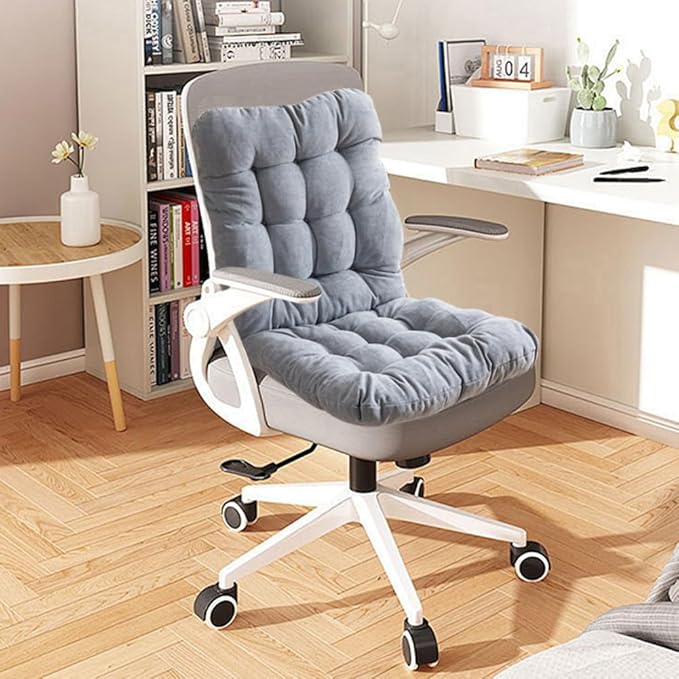 Desk Chair Cushion with Ties Office Seat Cushion Non-Slip Chair Pad with High Back Support for Dorm, Car, Office, Dining Room, Kitchen, Rocking Chairs (Light Gray)