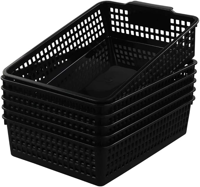 Begale 6-Pack Desktop Storage Basket for Office Supplies, File, Letter and Document Organizer, Black
