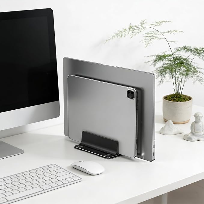 Vertical Laptop Stand for Desk Aluminum Book Holder with Adjustable Double Slot Desktop Accessories for MacBook Pro/Air Gaming Laptops, Black