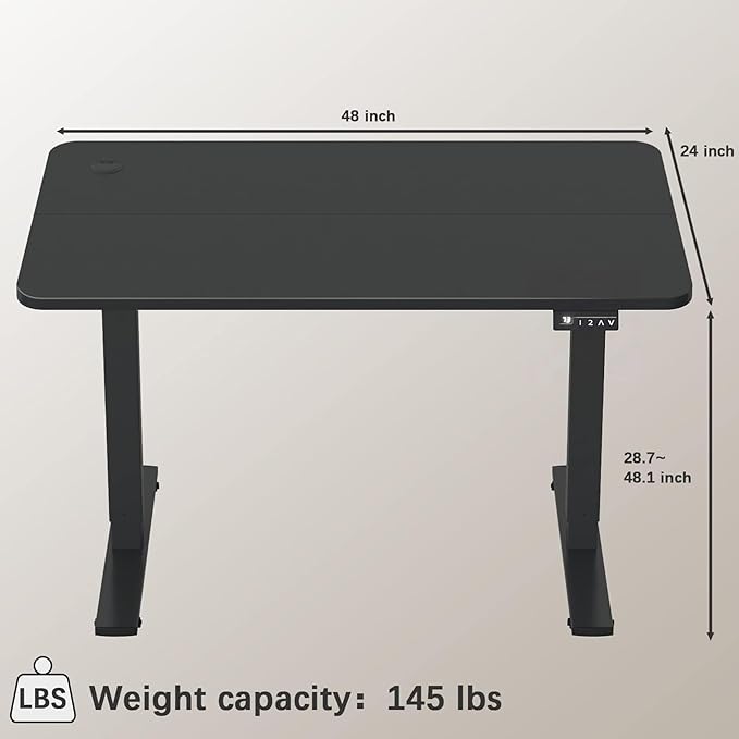 Furmax Electric Height Adjustable Standing Desk Large 48 x 24 Inches Sit Stand up Desk Home Office Computer Desk Memory Preset with T-Shaped Metal Bracket, Black