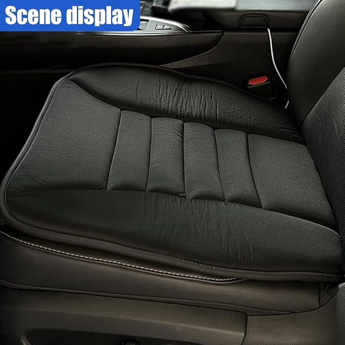 Car Seat Cushion Pad, Memory Foam Automotive Butt Cushion with Non-Slip Silicone Bottom, Breathable Driver Seat Protector for Vehicle, Home and Office Chairs (Black)