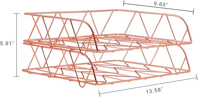 TQVAI 2 Packs Desktop File Organizer Metal Stackable Horizontal Letter Tray Paper Holder Rack,Paper Sorter Desk Organizer for Office/Home/Classroom/School,Rose Gold