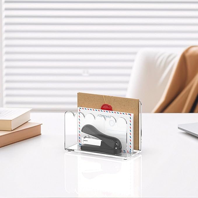 YAGELI 2 Pack 1-Slot Acrylic Mail Organizer for Desktop โ Scalloped Clear Document Sorter, Vertical File Holder for Office/Home, Space-Saving Desk Organizer for Letters,Envelope,Bills,Paper