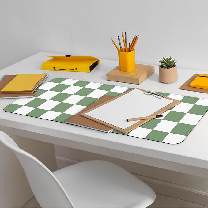 Gaming Mouse Pad with Non-Slip Base, Cute Mouse Mat with Stitched Edges for Keyboard and Mouse, Large Anime Mousepad for Computer, 31.5 x 11.8 inches (Green Checkered)