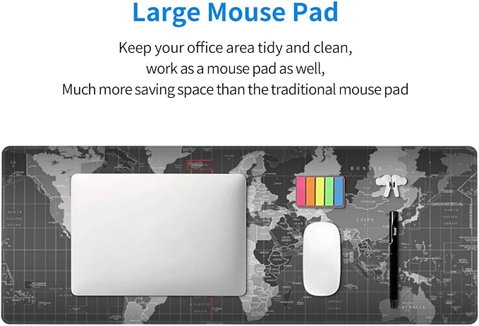 Large Gaming Mouse Pad, Waterproof Extended World Map Mousepad Desktop, Big Long Non-Slip Mouse Mat for Laptop, Keyboard, Computer for Decor Office, 31.5 * 11.8 in