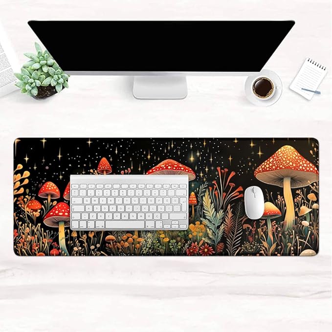 Gaming Mouse Pad Large Desk Mat Extended Keyboard Mouse Pad Mousepad with Non-Slip Base and Stitched Edge Mouse Mat Desk Pad Mouse Pads for Desk Home Office Gaming Mushroom