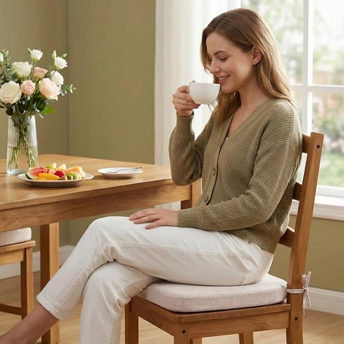 Chair Cushions Set of 4, D-Shaped Seat Cushion for Chair, Non Slip Chair Pads with Ties, 17" x 16" x 2", 40D Foam, Removable Washable Cover, Seat Cushions for Kitchen Chairs, Beige