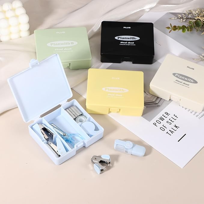 PATIKIL 1 Pack Office Supplies Set, 8pcs Desk Supplies Set Stapler Tape Dispenser Scissors Accessories Kit Mini Office Supply Kit Cute Small for Desk Women Organizer, Black