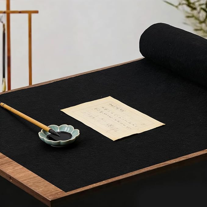 BENECREAT 27.5×19.7inch Chinese Calligraphy Drawing Felt Mat, 0.2inch Thick Black Painting Felt Desk Pad for Calligraphy, Painting and Cultural Activities