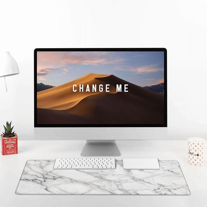 White Marble Large Mouse Pad & Desk Mat Extended Mousepad with Stitched Edges Non-Slip Rubber Base Laptop Computer Keyboard Pad for Gaming, Office & Home Decor, XXL - 29.5" X 15.8"