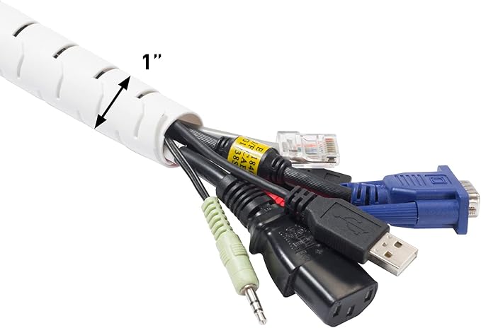 D-Line Cable Zipper Cord Tube Organizer with Zip Tool, 8.2 Feet, Cable Management Sleeve, Cover for Long Wire Runs, 1 Inch Diameter (8.2 FT, White)
