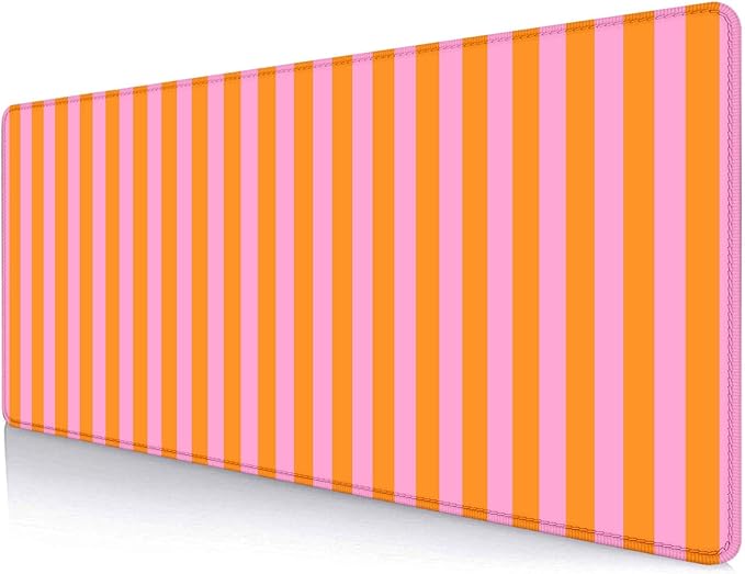 Pink and Orange Vertical Striped Large Extended Mouse Pad, Abstract Cute Boho Desk Mat, Minimalist Girly Aesthetic Computer Desk Pad, Desktop Mat for Home Office Desk Decor for Kids, 31.5 x 11.8 inch