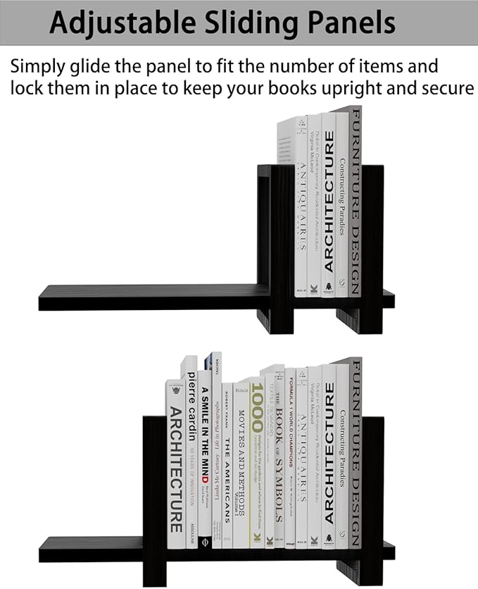 100% Solid Wood Adjustable Desktop Bookshelf, Retro Tabletop Bookshelf, Desk holder Shelf for Living Room, Home, Office, Perfect for Magazine, Books, Cookbooks, No Tools Required to Assemble (Black)