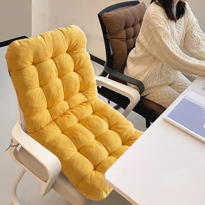 Desk Chair Cushion with Ties Office Seat Cushion Non-Slip Chair Pad with High Back Support for Dorm, Car, Office, Dining Room, Kitchen, Rocking Chairs (Yellow)
