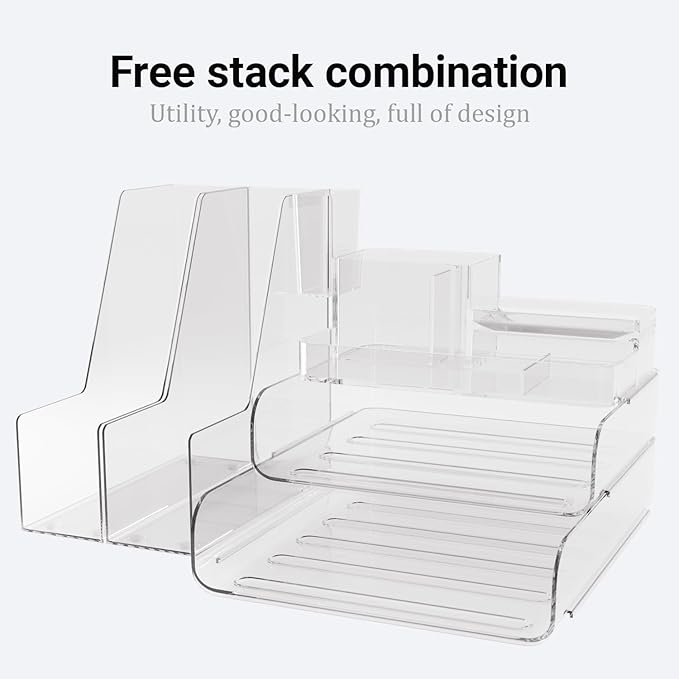 Clear Desk Organizer Set – 6-Piece Desktop Organizer with File Tray, Small Tray, Desk Organizer, Pencil Holder & 2 Magazine Holders – Plastic Office Supply Organizer for Home, School & Office