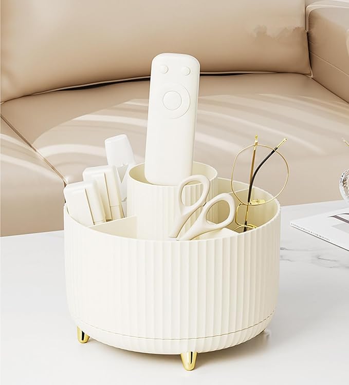 Desk Pencil Pen Holder 5 Slots 360°Degree Rotating Pen Organizers for Desk Desktop Storage Stationery Supplies Organizer Cute Cup Pot Kids Desk Organizer for Office Home School(Cream2)
