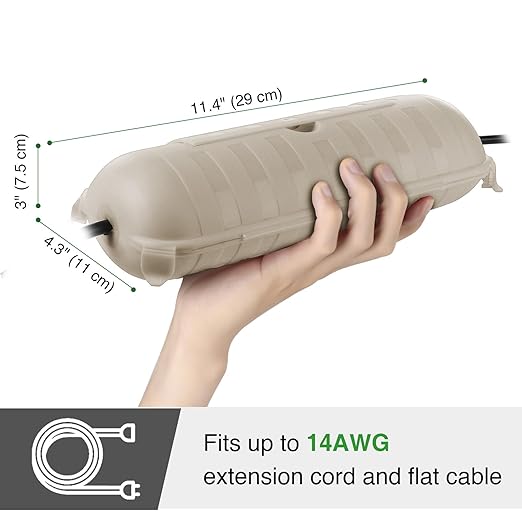 Flemoon Outdoor Extension Cord Safety Cover with Waterproof Protector Seal, Weatherproof Electrical Connection Box, Almond