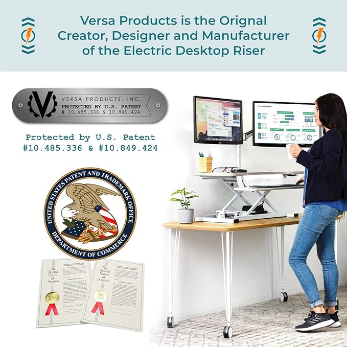VERSADESK PowerPro 48 Inch Electric Standing Desk Converter – Push-Button Height Adjustable Sit to Stand Desk Riser for Multiple Monitors – Motorized Desktop Workstation with Wide Keyboard Tray,