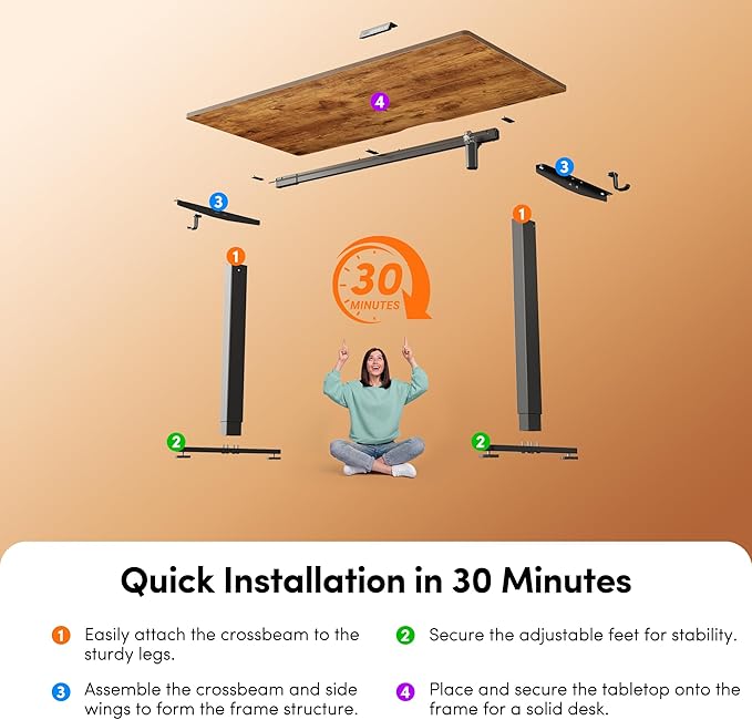 FEZIBO Standing Desk, 63×28 Inches Electric Height Adjustable, Sit Stand Up, Computer Office Desk with Splice Board, Black Frame/Rustic Brown TOP