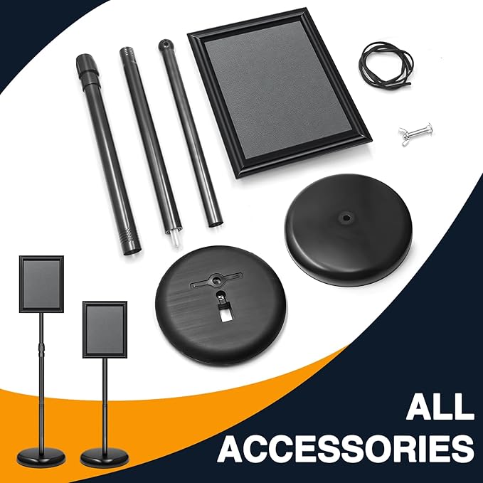 2 Pack Sign Holder Stand 8.5x11 inch, Height Adjustable Floor Standing Signage Stand with 360° Rotated Frame, Outdoor Indoor Poster Stand with Base for Business, advertising, Malls