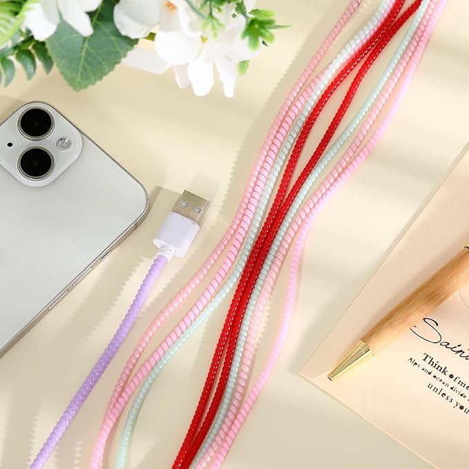 Frienda 10 Pcs Cord Protectors from Pets No Chew Spiral Cable Protector 43.3'' Phone Charger Cover Data Cable Protective Sleeve Chew Proof USB Wire Cover Stylish for Cat Dog Rabbit (Pearlescent Color)