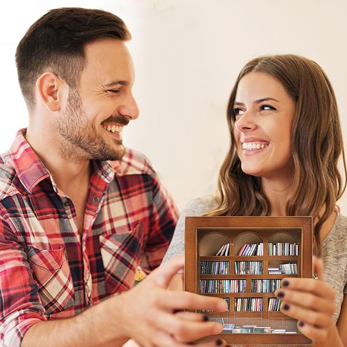 Anxiety Bookshelf – Mini Books Display for Stress Relief and Fun Decor, Perfect Decorative Miniature Library for Book Lovers, Ideal for Home Decor, Office Décor, and Thoughtful Gift - Walnut