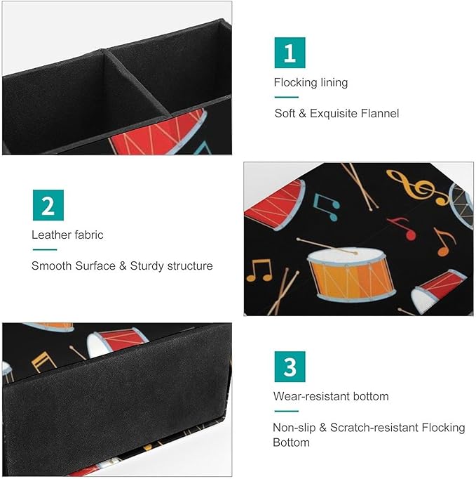 Square PU Leather Pencil Cup Black Drum Kit, Sleek Stationery Organizer for Your Workspace