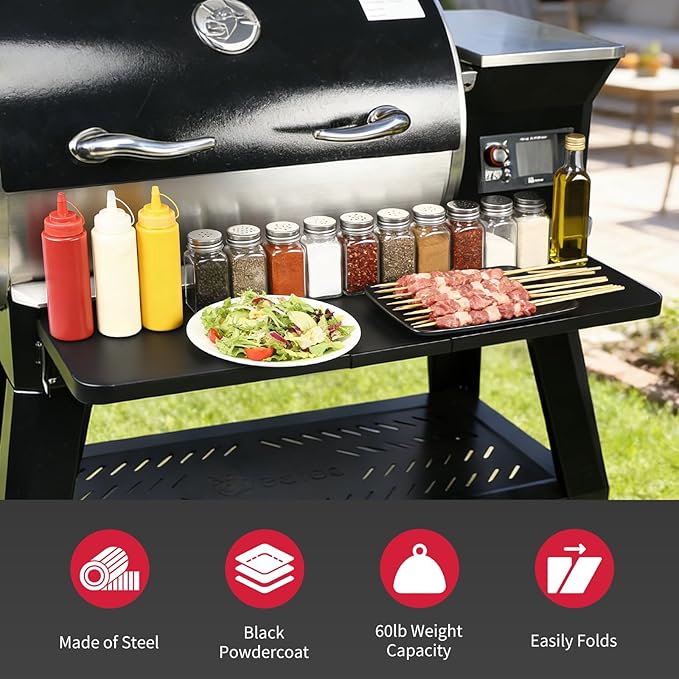 Utheer Front Folding Shelf for Recteq Deck Boss 800 Pellet Grill, Heavy Duty Grill Prep Table 37.7" x 10.2", 60LB Load Capacity, Foldable BBQ Front Shelf, Smoker Accessories
