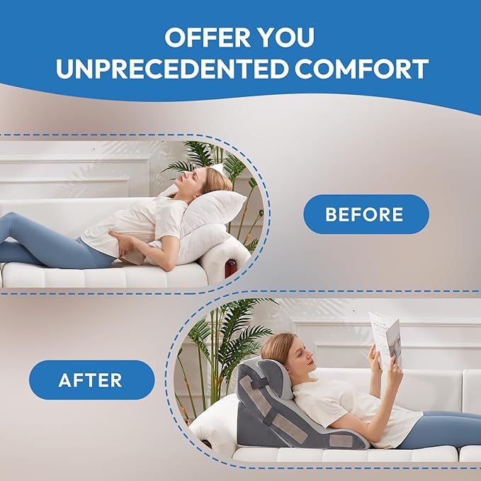 Ahpmeoa 4PCS Wedge Pillow Set for After Surgery, Back Pillow for Bed Sitting up, 10-in-1 Foam Wedge Pillow for Acid Reflux & Back Pain Relief, Post Surgery Pillow for GERD & Snoring, Grey
