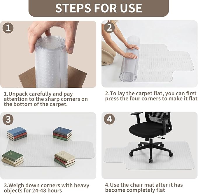 Office Chair Mat for Low Pile Carpeted Floors with Lip, 36" x 48" Plastic Floor mat for Desk Chair on Carpet,Easy Glide Carpet Protector Mat for Computer Chairs,Rolling Chairs,Home,Office Non-Slip