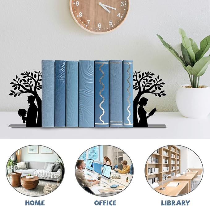 Tree of Life Bookends Decorative Metal Bookends Couple Book Ends for Shelves Reading Decor Bookshelf Decor Book Organizer for Desk Bookshelf Home Office Couples and Book Lovers Gift
