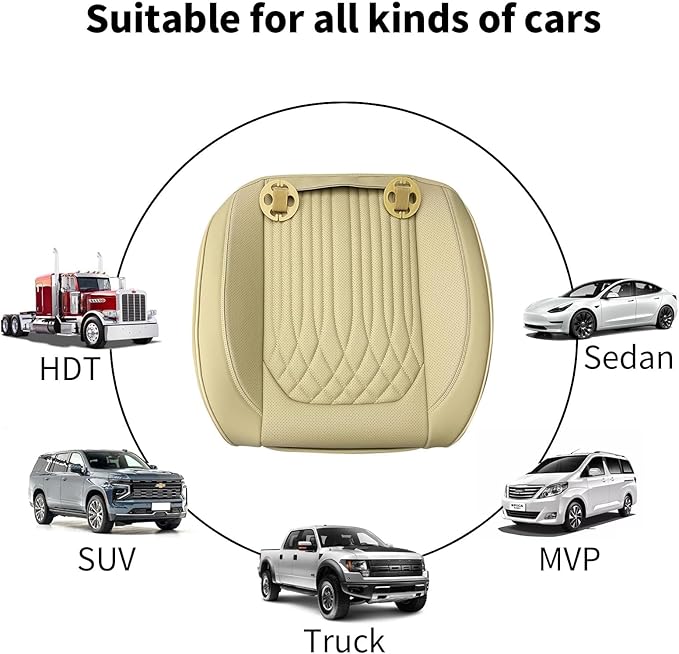 KAYI Car Seat Cover, Memory Foam Car Seat Cushion, Non-Slip Bottom Breathable Car Seat Cover, Relieve Tailbone Pain, Car Seat Protector, Suitable for 95% of Vehicles (Beige, 1 Pack)