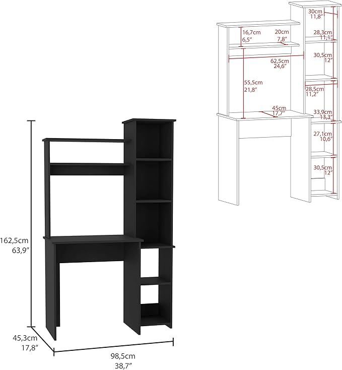 2 Piece Office Desk Set: Modern Computer Desk with Bookshelf - Dark Gray Wood Home Office Furniture for Content Creators & Remote Work Spaces