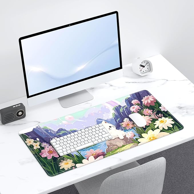 Desk Pad, 32" x 16" XXXL Extended Large Gaming Mouse Pad, Desktop Decor Desk Mat, Men Women Office Supplies and Accessories, Cute Anime Mouse Mat for Laptop & Keyboard, Cute Cat
