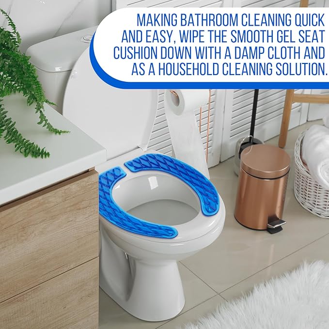 Rossesay Gel Toilet Seat Cushion Washable Toilet Seat Padded Riser Cushion Portable Adhesive Cover for Pain Relief Comfort for Elderly Handicapped Seniors(Blue)