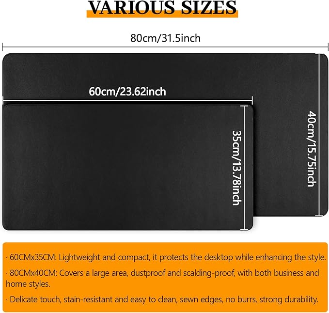 Black Leather Desk Mat Large Mouse Pad, Waterproof Desk Pad for Keyboard and Mouse, Non-Slip Computer Desk Protector, Smooth Mouse Movement Desk Mat for Home and Office(23.6"ร13.8")
