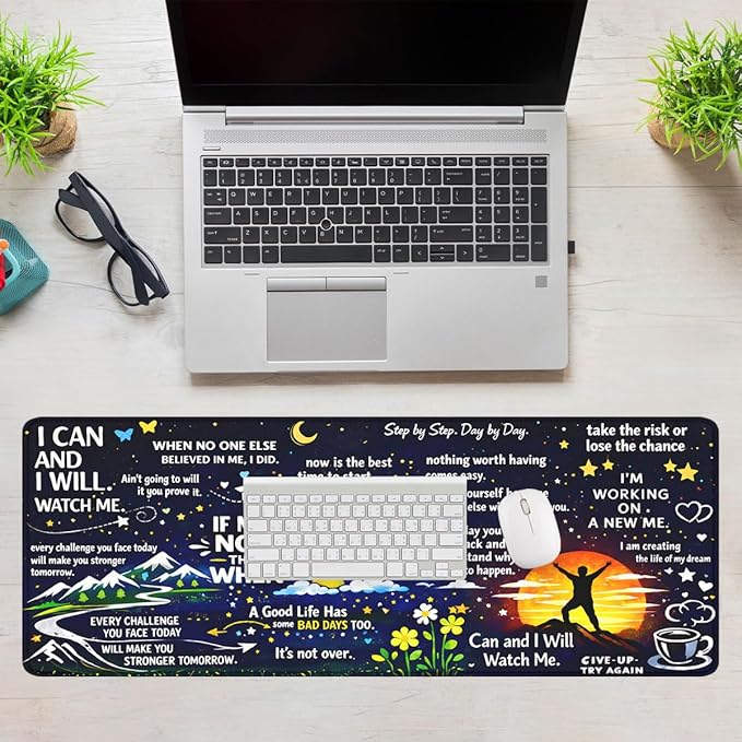 Motivational Quotes Mouse Pad Inspirational Night Sky Extended Mousepad Waterproof Stitched Edges Rubber Base Non-Slip Deskmap Computer Keyboard Mat 31.5x11.8 Inch