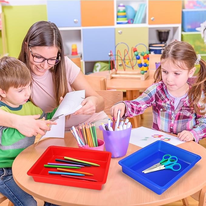 ShineMe Plastic Paper Trays for Classroom, 6 Pack Colorful Classroom Turn in Bins, Thick and Sturdy A4 Letter Size Flat Storage Trays for Classroom Organization and Storage