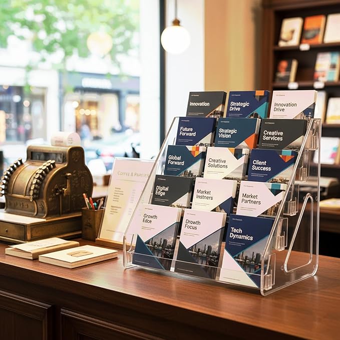 2 Pack 5-Tier Acrylic Brochure Holder 12x13 Inch Countertop Pamphlet Display Stand & Literature Organizer, Tiered Desk Rack for Office Home Store Flyers Booklets Table Signs