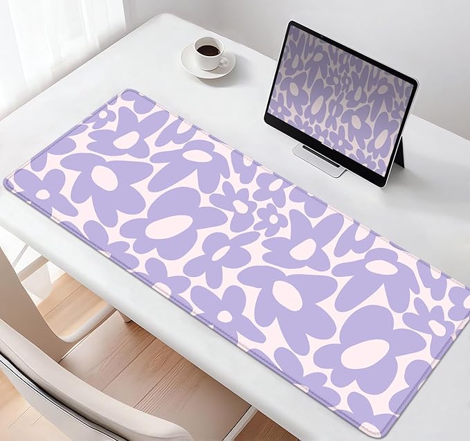 Large Mouse Pad, Aesthetic Cute Purple Flowers Computer Desktop Pad, Purple Computer Mats for Desk, Keyboard Laptop Mat, 31.5 x 11.8 inches