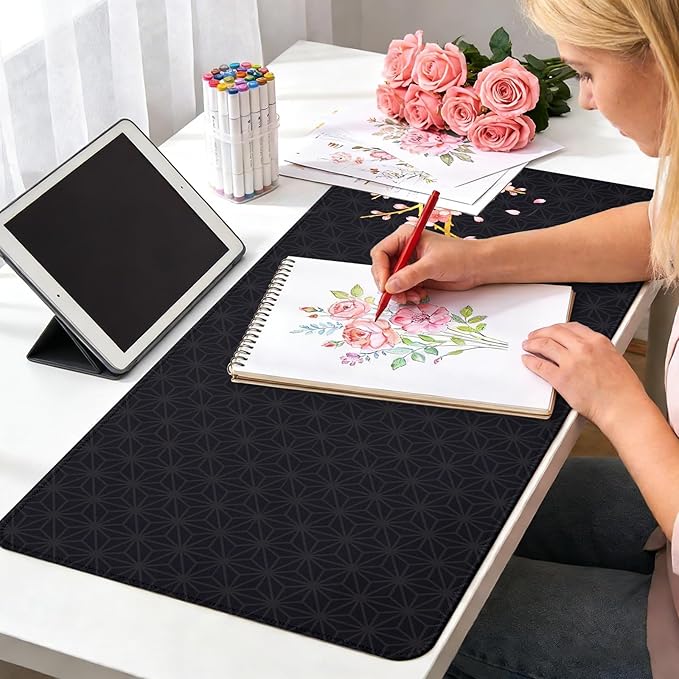 Black Cherry Blossom Mouse Pad Large 35.4×15.7 Pink Floral Japanese Desk Mat for Women, Non-Slip Water-Resistant Keyboard Pad for Home Office Gaming