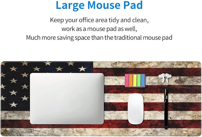 Xl American Flag Large Gaming Mouse Pad, Long Extended Full USA Flag Mouse Mat Desk Pad for Top Keyboard Table, Aesthetic Cute Big Stitched Mousepad Gifts for Women Office Decor(Green, 31.5*11.8 In)