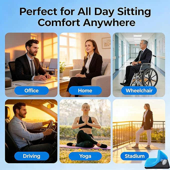 Gel Seat Cushion, Cushion, Gel Seat Cushion for Long Sitting, Breathable Honeycomb Design Absorbs Pressure Points Chair Pad, for Office Chair, Wheelchair, Car & Truck (50 * 50 * 6cm)