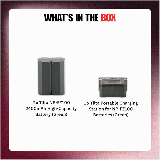 Tilta NP FZ100 2400mAh High Capacity Battery with USB-C Port (Green, 2-Pack) and Portable Charging Station Bundle (3 Items)