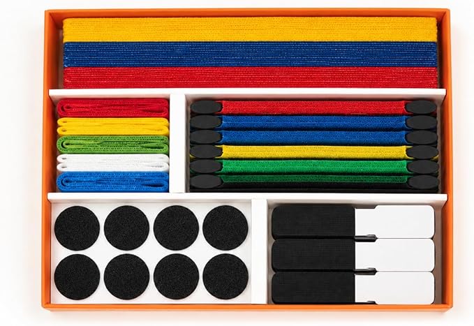 Cable Management Kit, 135Pcs Reusable Hook and Loop Cable Ties, Adhesive Clips, Cord Labels for Desk Cord Organizer Home Office - Multicolor