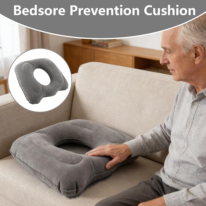 2 Pack Inflatable Donut Pillow, Hemorrhoid Pillows for Sitting, Portable Donut Cusion for Pressure Relief, Tailbone & Coccyx Support for Home, Office, Wheelchair and Car