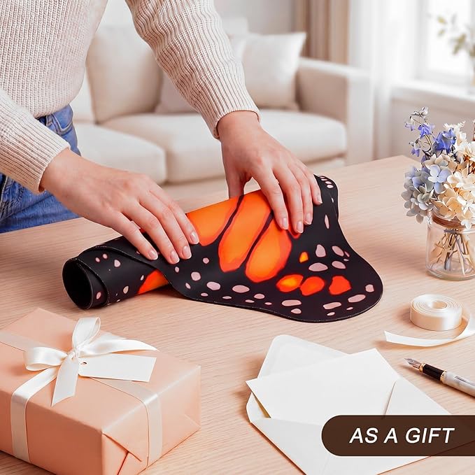 Tellegloww Large Monarch Butterfly Gaming Mouse Pad Desk Mat Decorative Butterfly Keyboard Desk Mat with Non-Slip Base Table Accessories for Office Home Study 35.43 x 15.75 Inches