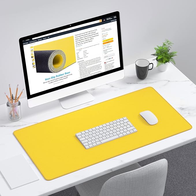 Dapesuom Large Gaming Mouse Pad, Extended Mouse Mat with Stitched Edges, Full Size Keyboard Pad with Non-Slip Base, Big XXL Computer Desk Mats for Gamer, Laptop, Office, 31.5 x 15.7in, Yellow