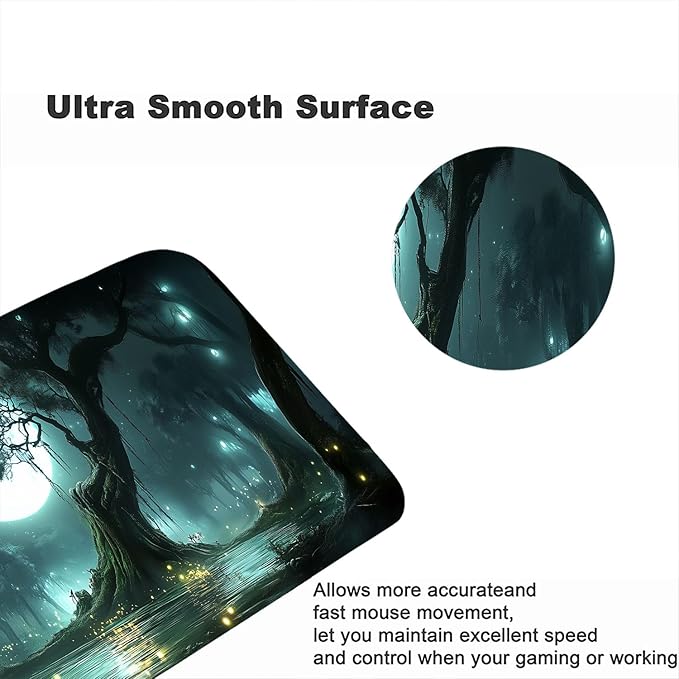 Enchanted Forest Gaming Mouse Pad Magic Moon Mysterious Fantasy Large Gaming Mouse Mat with Stitched Edges,Non-Slip Waterproof Rubber Base Mous Mat 31.5"x11.8" Office Computer Keyboard Laptop Home